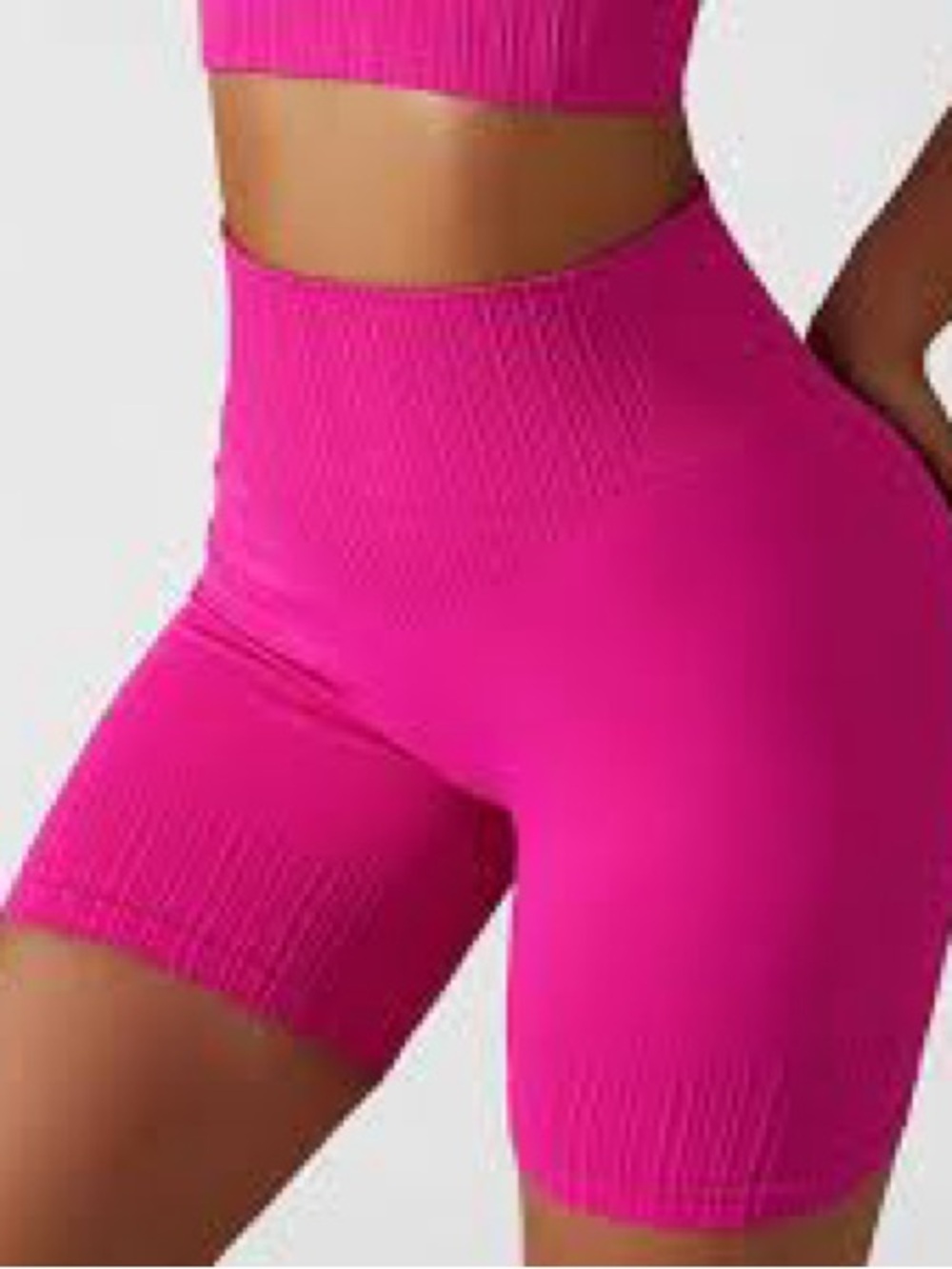 High-Waist Ribbed Bike Shorts in Vibrant Pink